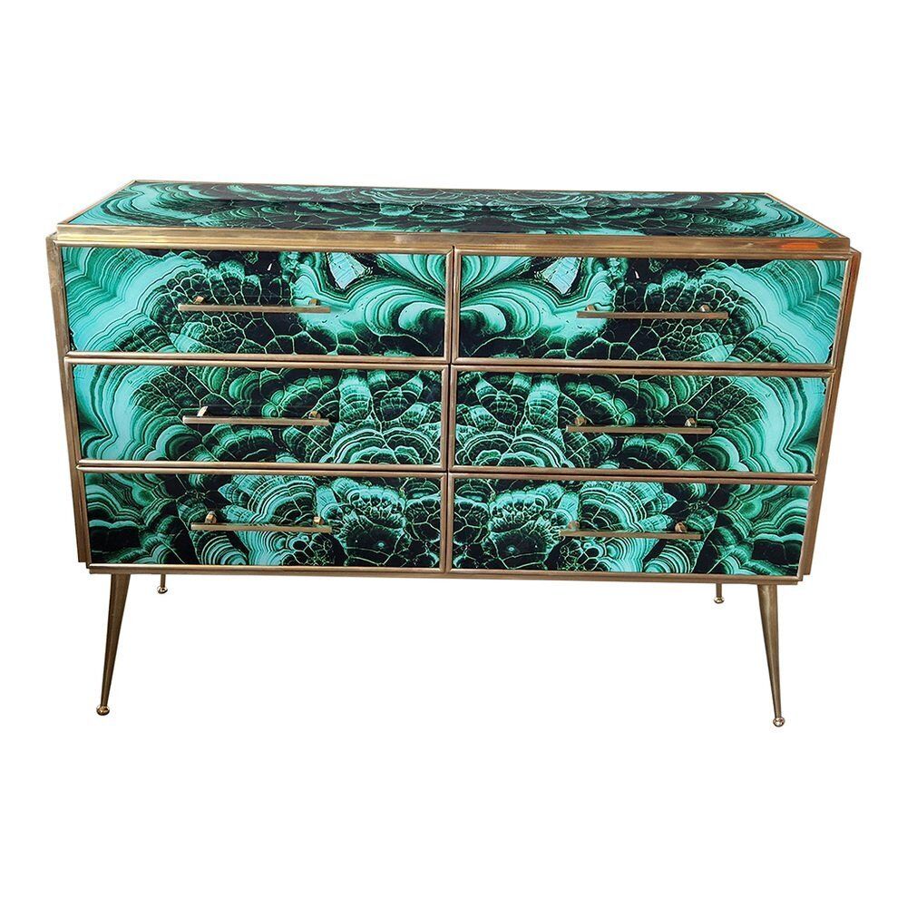 Wooden Dresser In Malachite Glass With Six Drawers, 1980s photo buy