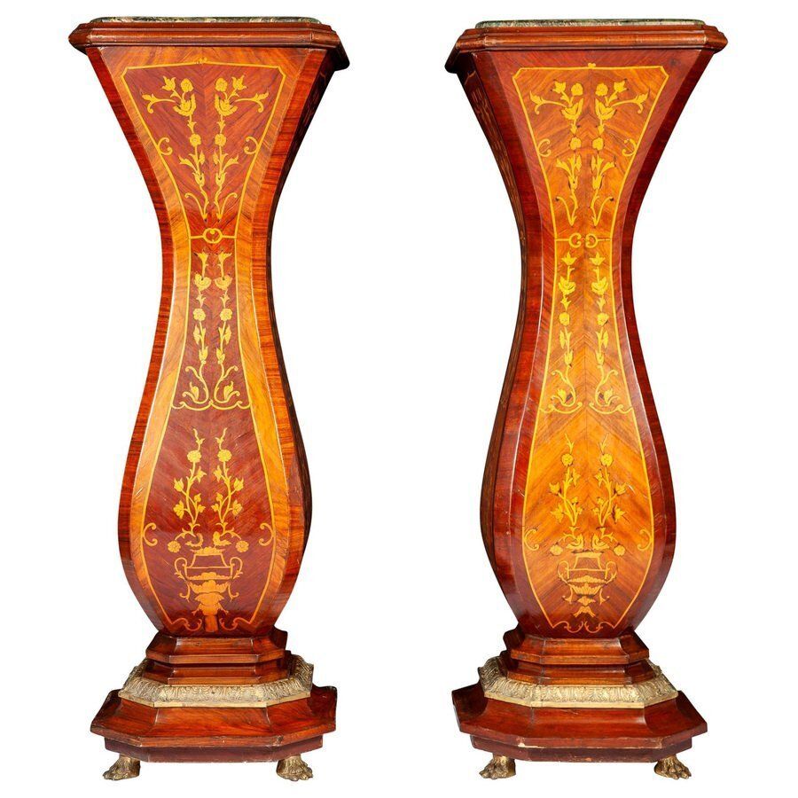 Large 19th Century French Inlaid Pedestals, Set Of 2