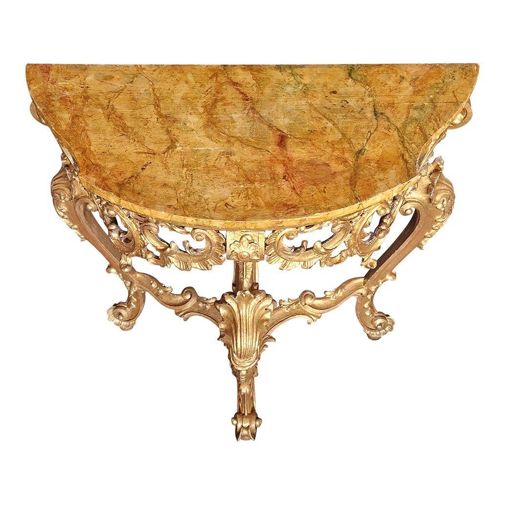 Early 20th Century Louis XV Half Moon Console In Carved And Gilded Wood, Venice, 1980s photo Furniture