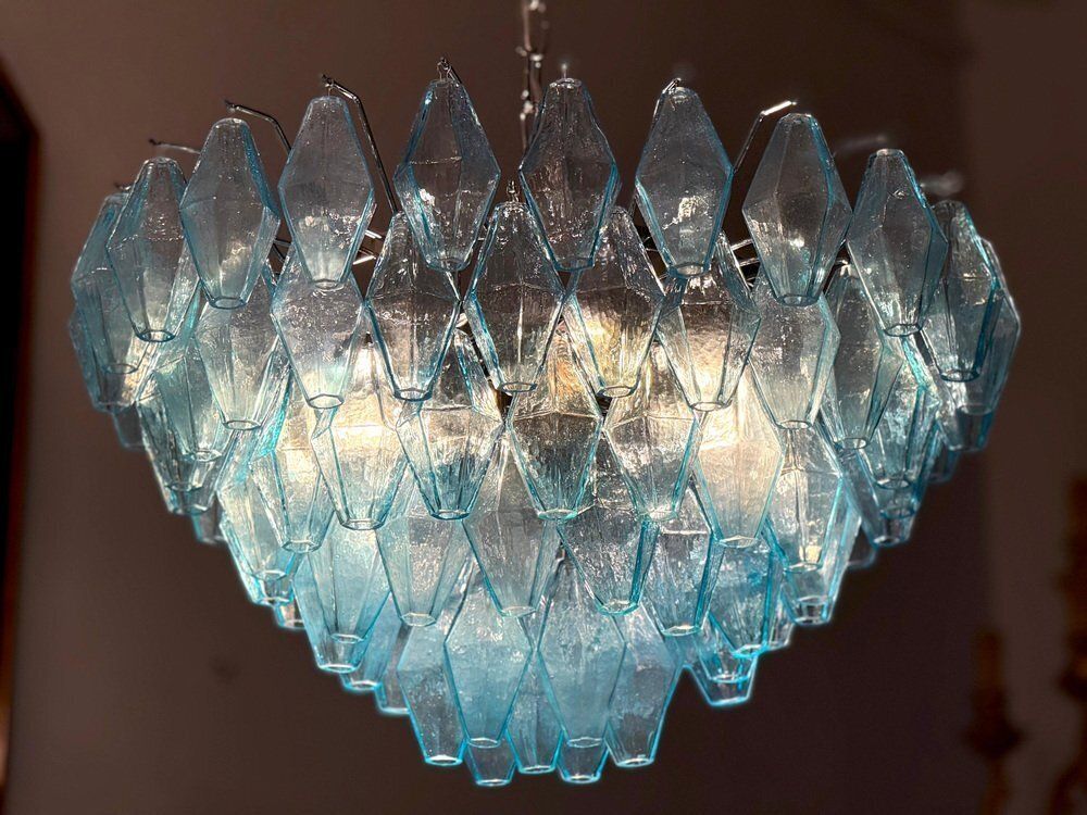 Light Blue Murano Glass Chandeliers From Poliedri, 1990s, Set Of 2 photo buy