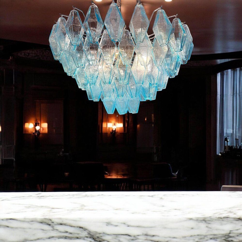 Light Blue Murano Glass Chandeliers From Poliedri, 1990s, Set Of 2 photo vintage