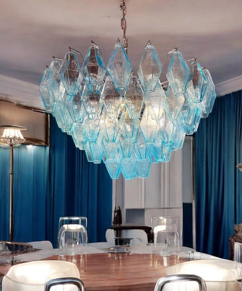 photo furniture Light Blue Murano Glass Chandeliers From Poliedri, 1990s, Set Of 2