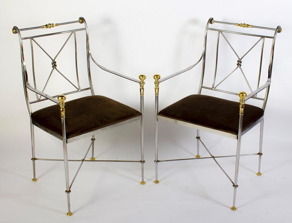 Italian Steel And Brass Armchair By Orlandi, 1970s photo for sale