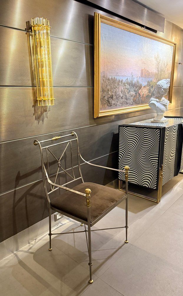 Italian Steel And Brass Armchair By Orlandi, 1970s photo buy