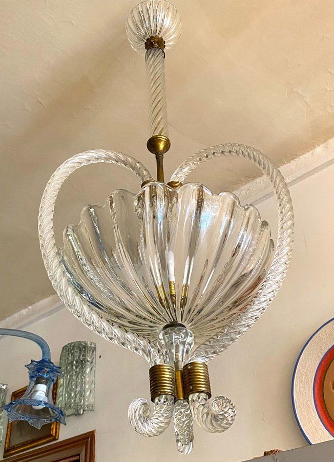 Italian Art Deco Chandelier Or Lantern By Ercole Barovier, 1940s photo vintage
