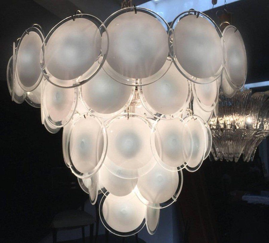 Murano Disc Chandeliers From Vistosi, 1970s, Set Of 2 photo vintage