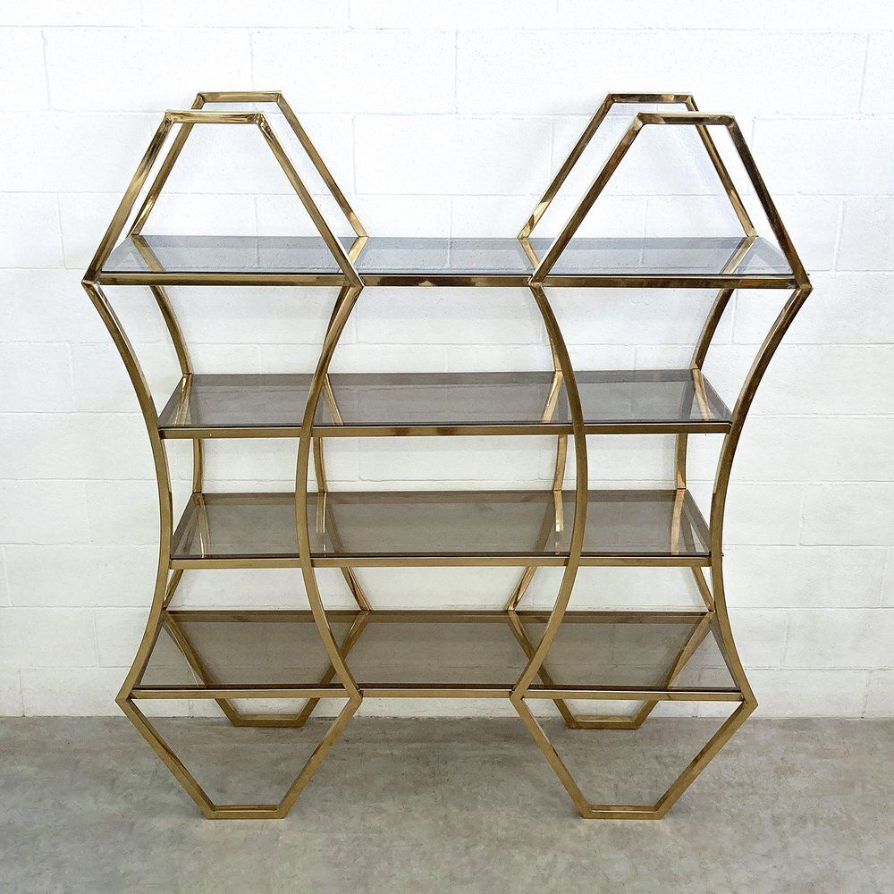 Shelf In Golden Brass And Smoked Glass photo 3918.0