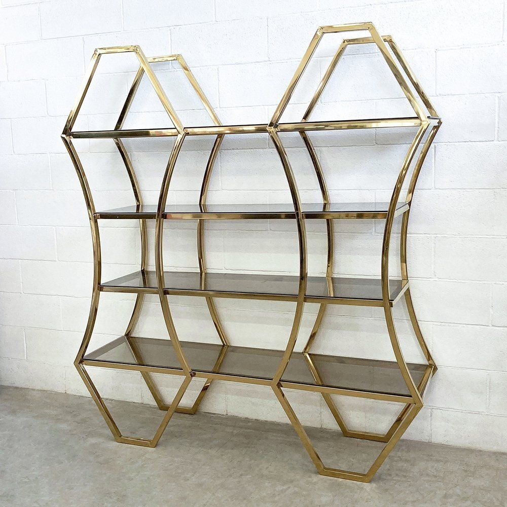 Shelf In Golden Brass And Smoked Glass photo vinterior