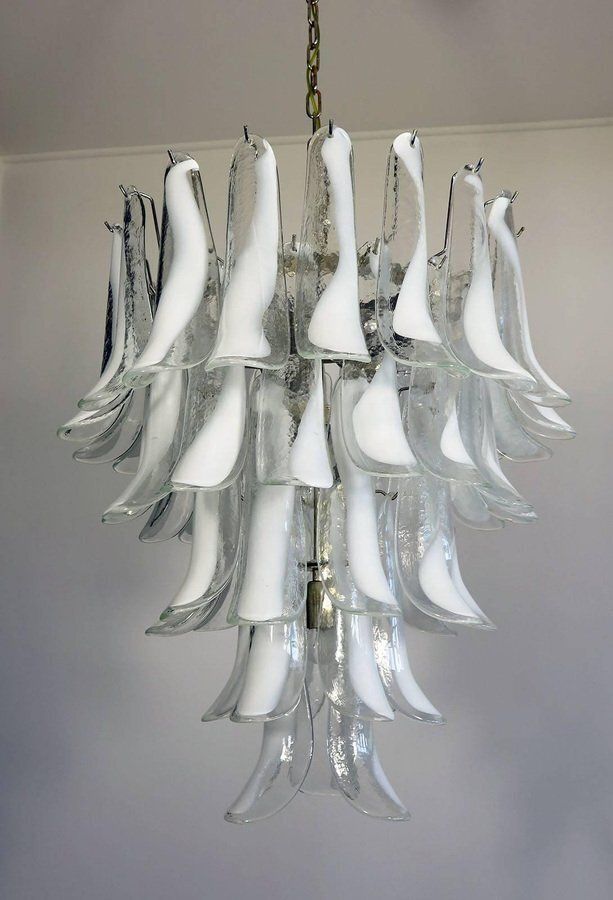 Large Vintage Italian Murano Chandelier With 52 Glass Petals, 1970s photo Lighting