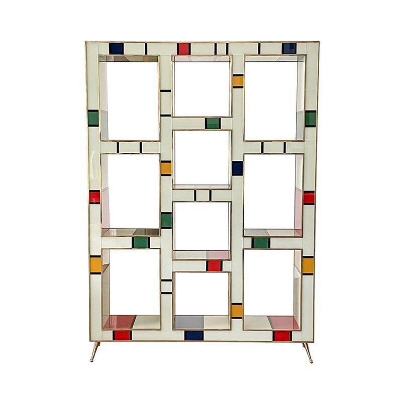Mondrian Style Wooden Bookcase Covered In Glass, 1980s