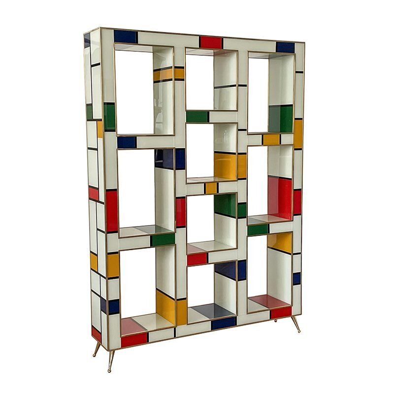 Mondrian Style Wooden Bookcase Covered In Glass, 1980s photo buy