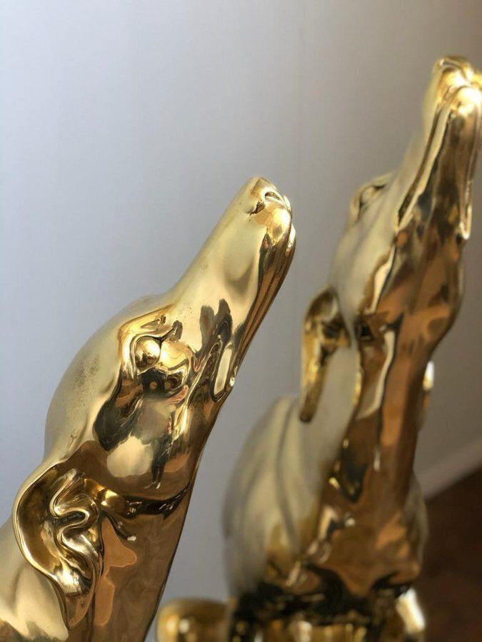 Gilt Bronze Sculptures Of Dogs, Set Of 2 photo vintage