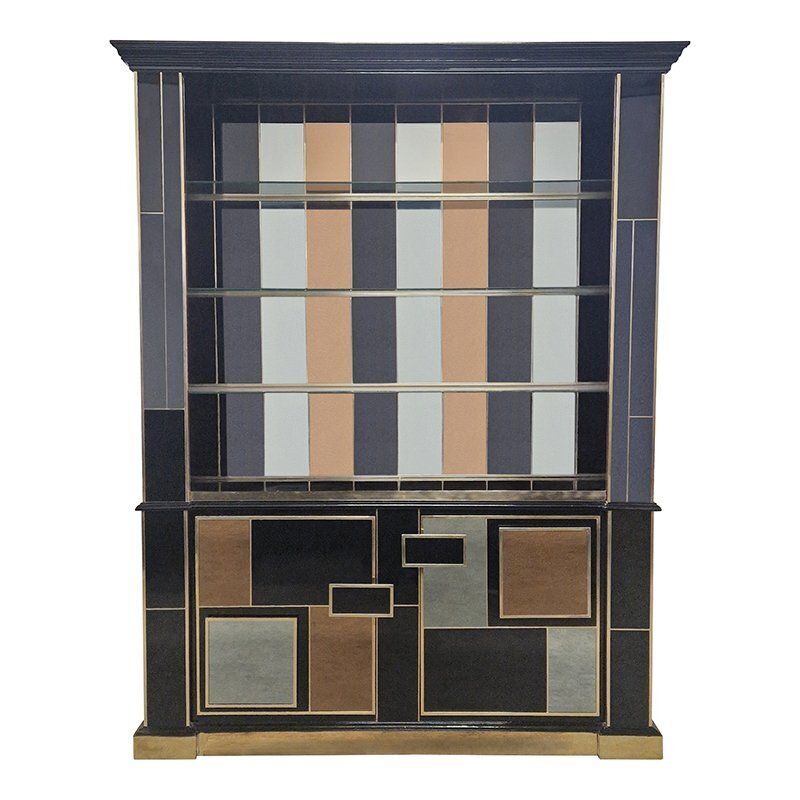 Illuminated Mirrored Glass Bookcase, 1980s