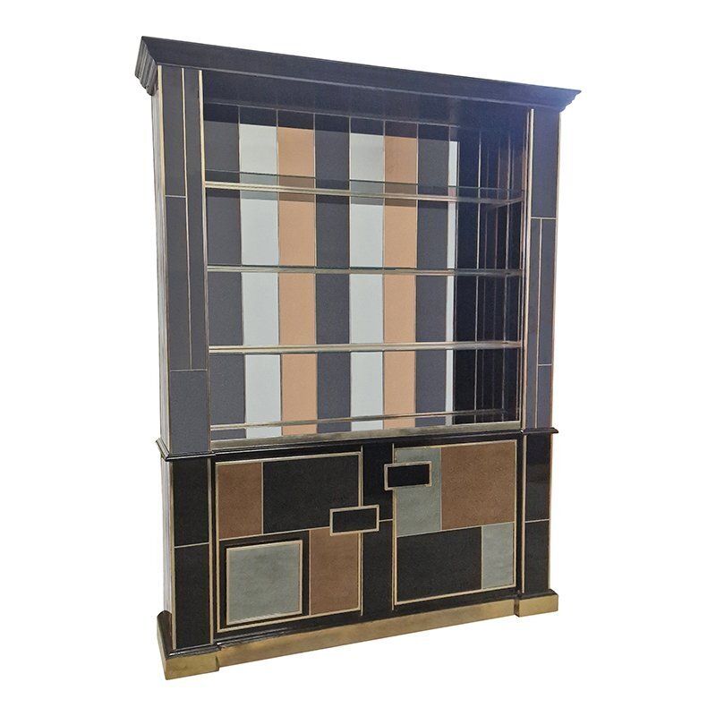 Illuminated Mirrored Glass Bookcase, 1980s photo for sale