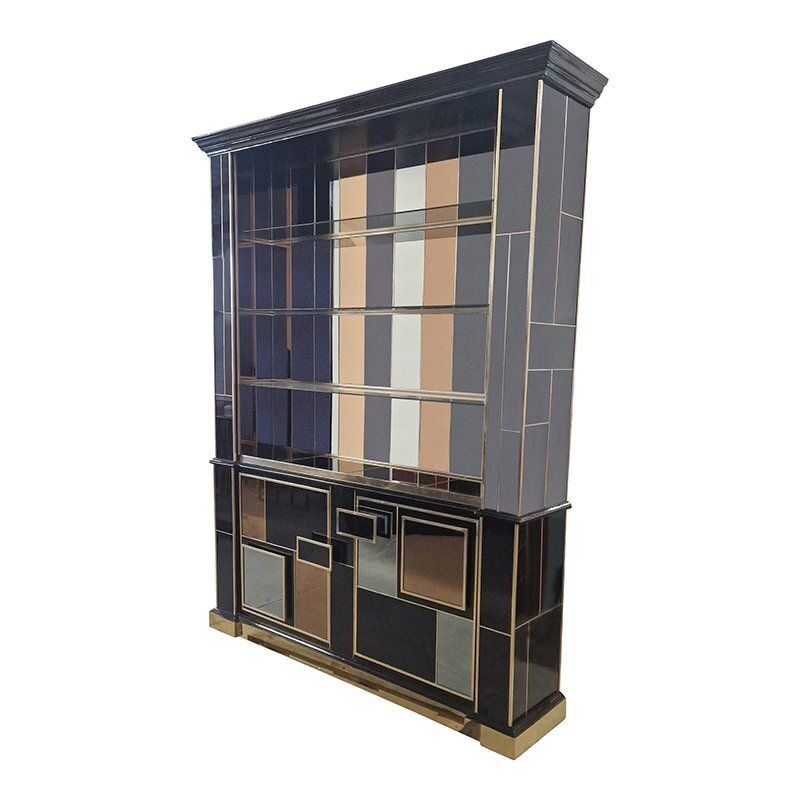 Illuminated Mirrored Glass Bookcase, 1980s photo buy