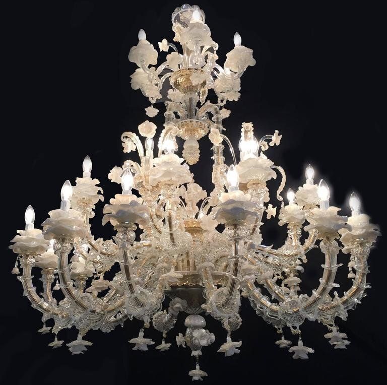 Murano Chandeliers In White & Gold, 1980s, Set Of 2 photo furniture