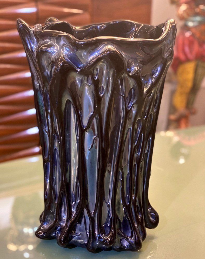 Black Iridescent Murano Glass Vase, 1980s photo Home Decor