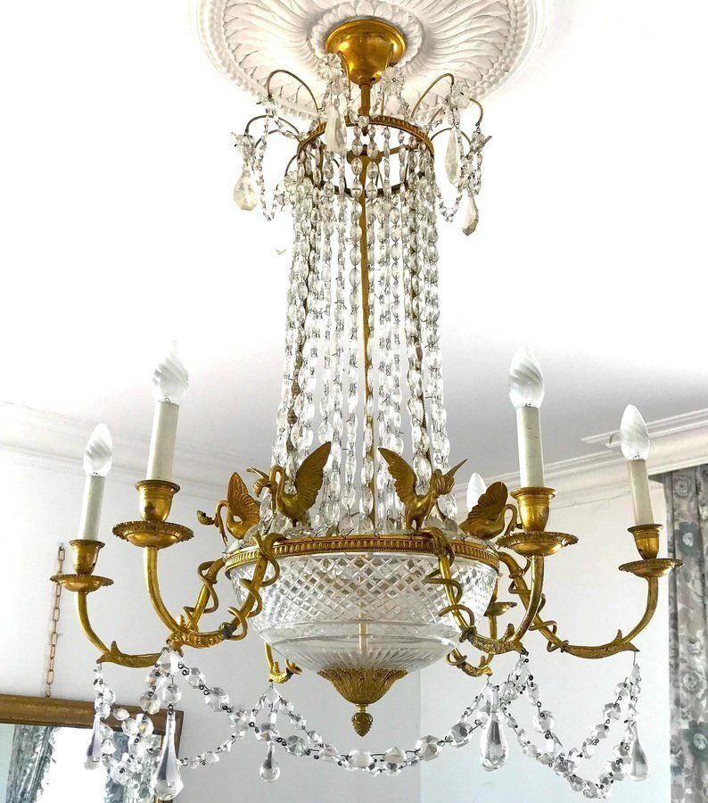 Empire Gilt Bronze And Cut Crystal Chandelier, 1815 photo for sale