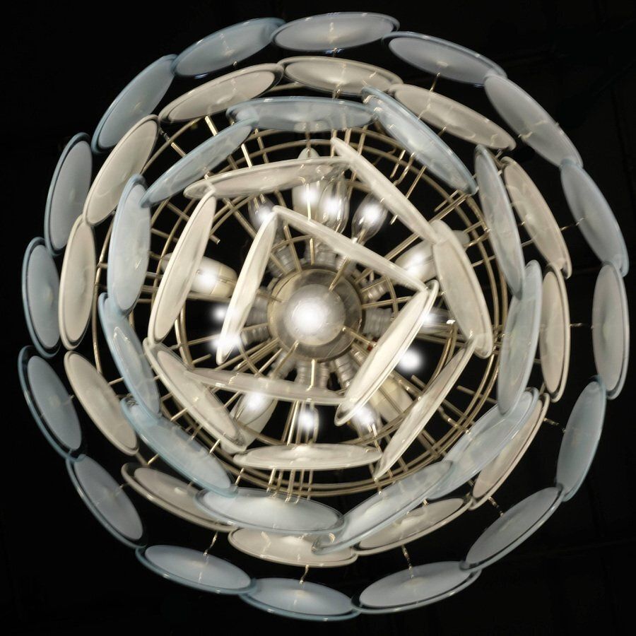 Disc Chandeliers From Vistosi, Murano, 1970, Set Of 2 photo for sale