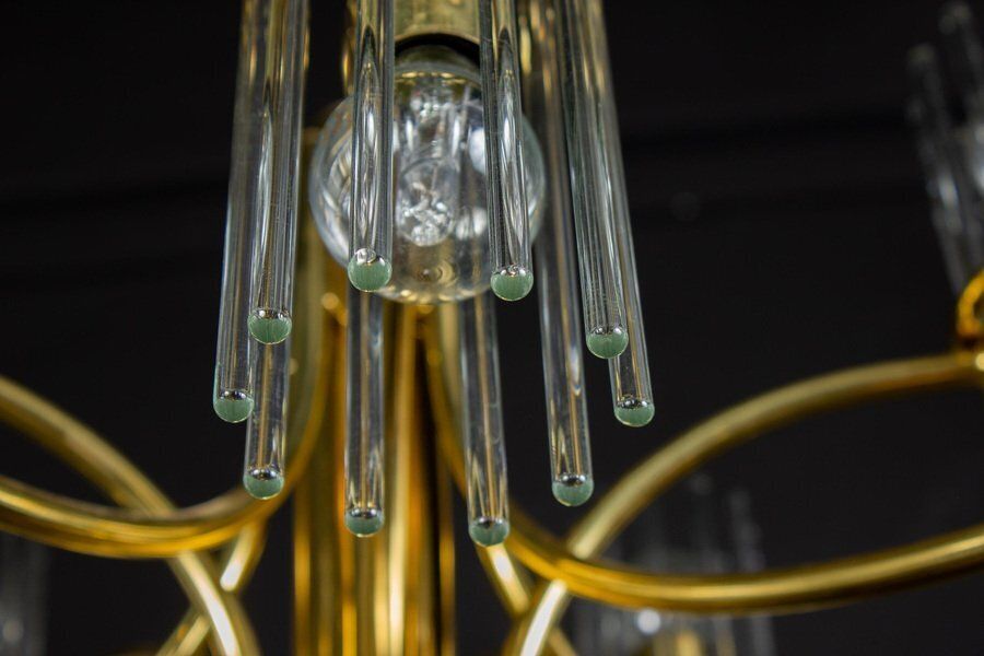 photo vinterior Crystal Rod And Brass Chandelier Or Lantern By Gaetano Sciolari, 1960s
