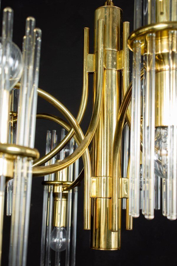 photo buy Crystal Rod And Brass Chandelier Or Lantern By Gaetano Sciolari, 1960s