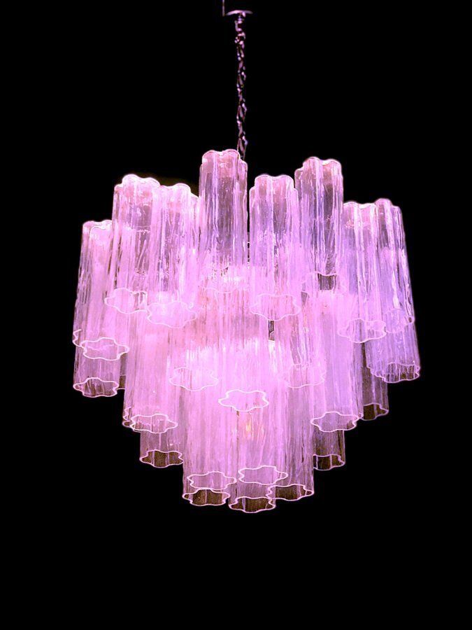 Pink Tronchi Pair Of Murano Glass Chandelier By Toni Zuccheri For Venini, 1970s photo Lighting