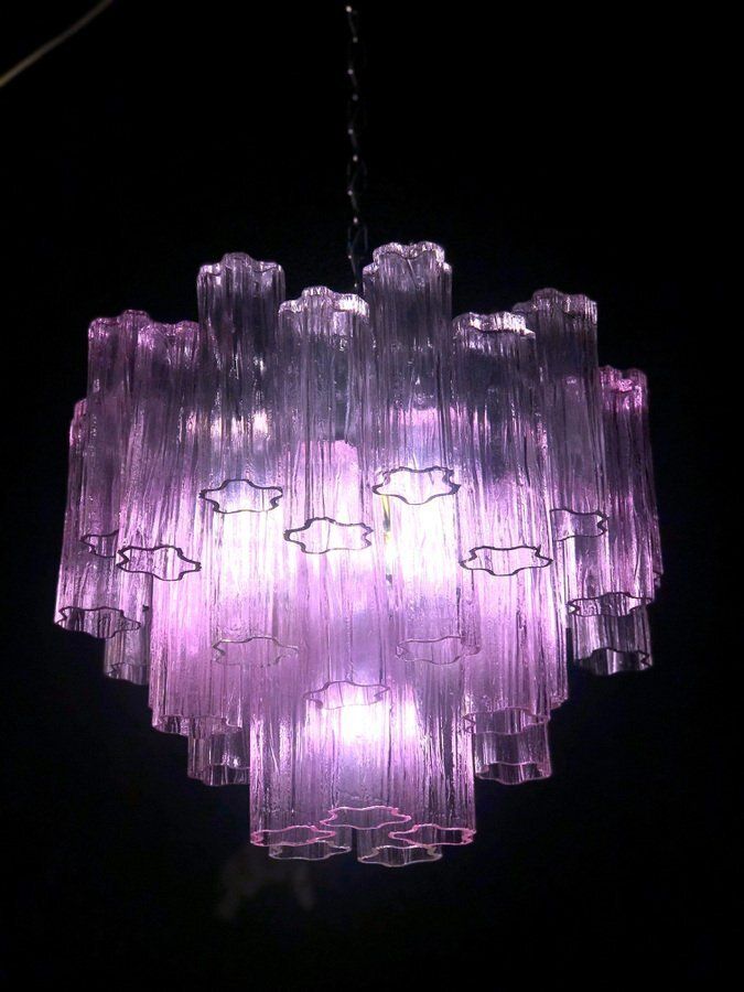 photo for sale Pink Tronchi Pair Of Murano Glass Chandelier By Toni Zuccheri For Venini, 1970s