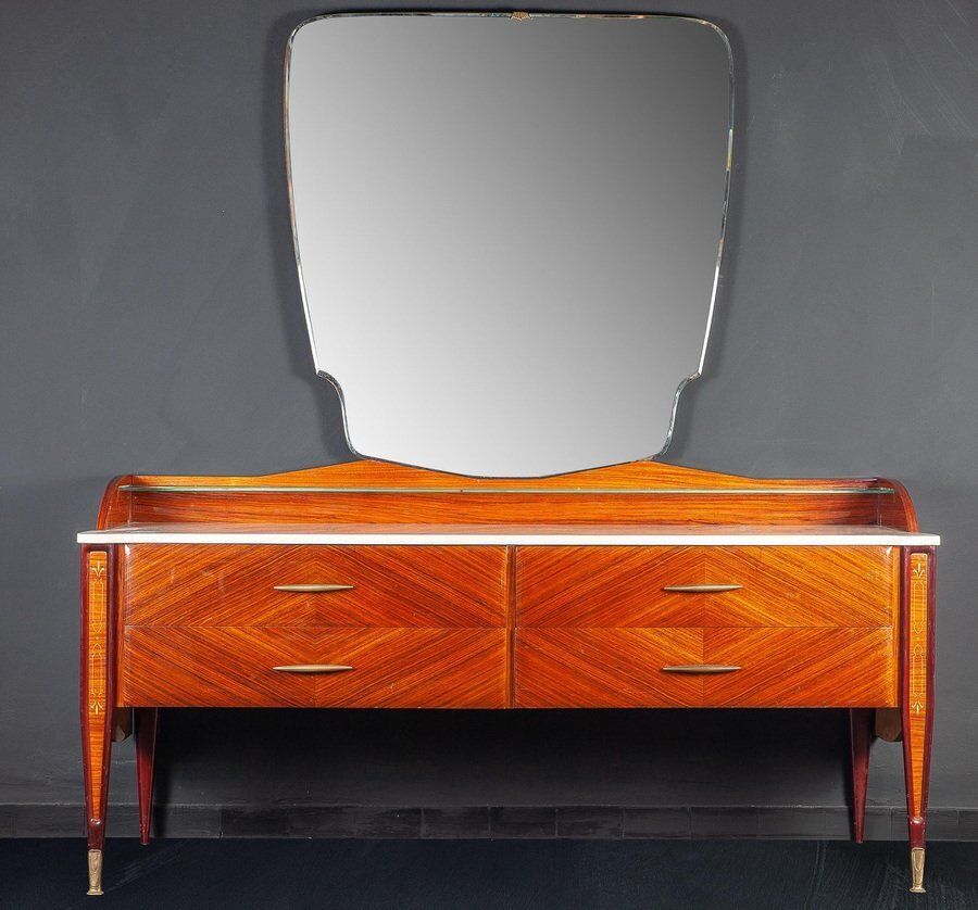 photo furniture Mid Century Italian Dresser Or Chest Of Drawer With Carrara Marble Top, 1970