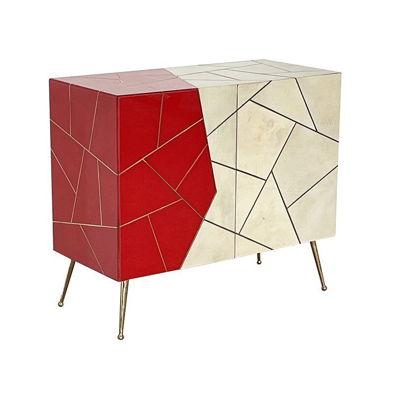 Wooden Sideboard In Red Glass, 1980s photo Furniture
