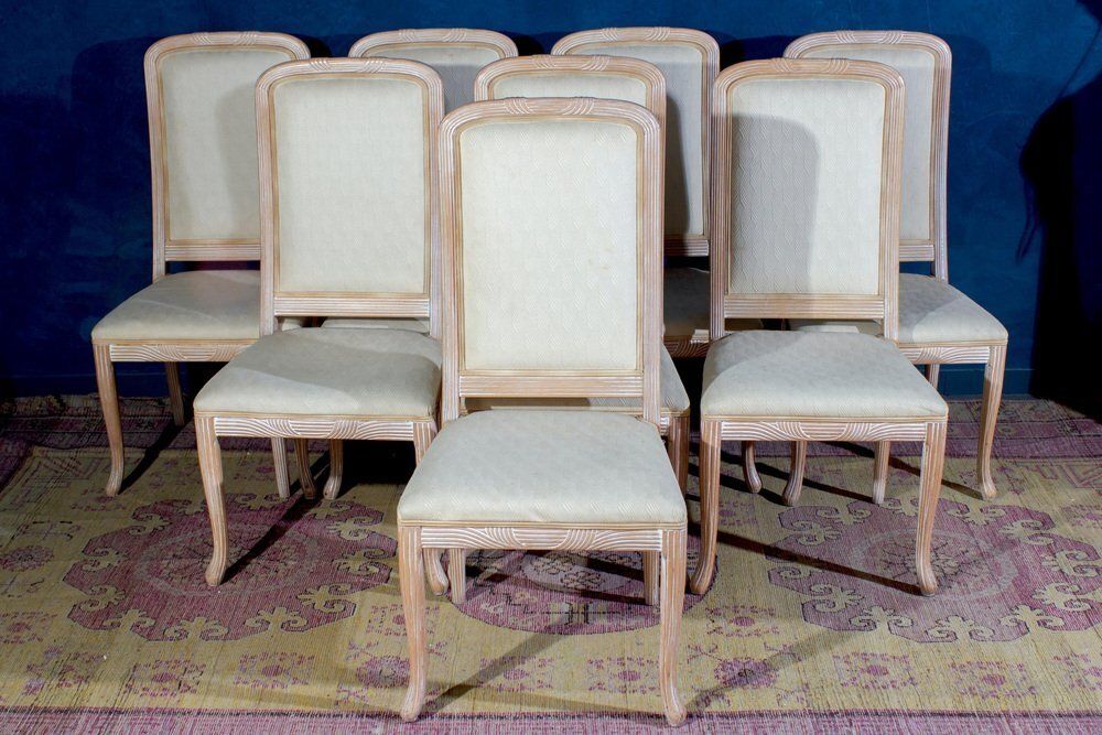 photo furniture Italian White Decape Wood Chairs, 1970s, Set Of 8