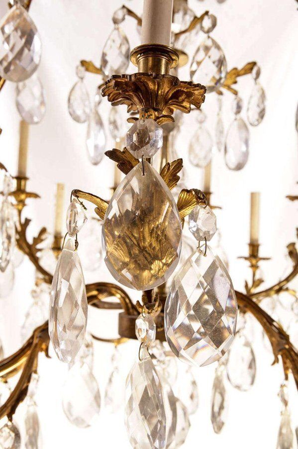 French Gilt Bronze And Cut Glass 14 Light Chandelier, 19th Century photo vinterior