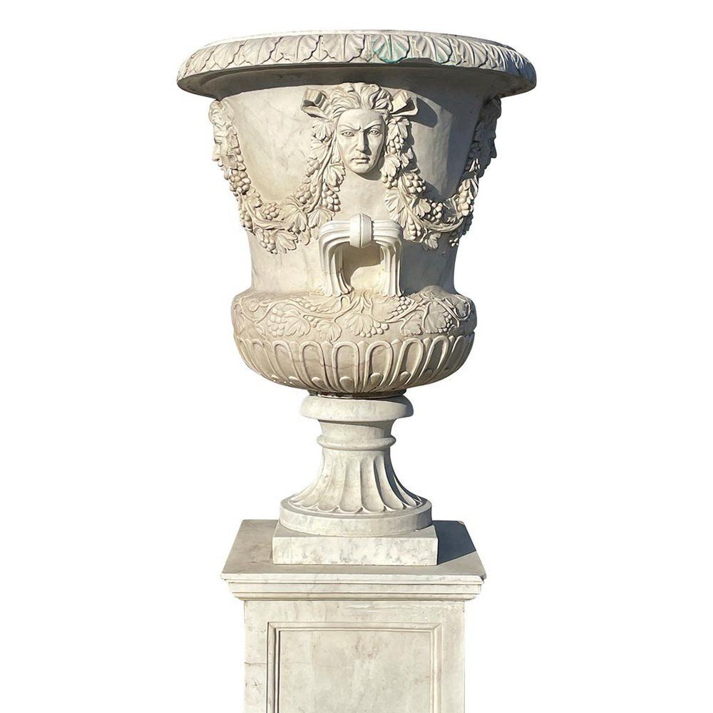 photo furniture Large White Marble Garden Vases, 1980s, Set Of 2