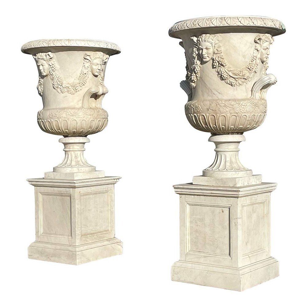 photo vinterior Large White Marble Garden Vases, 1980s, Set Of 2