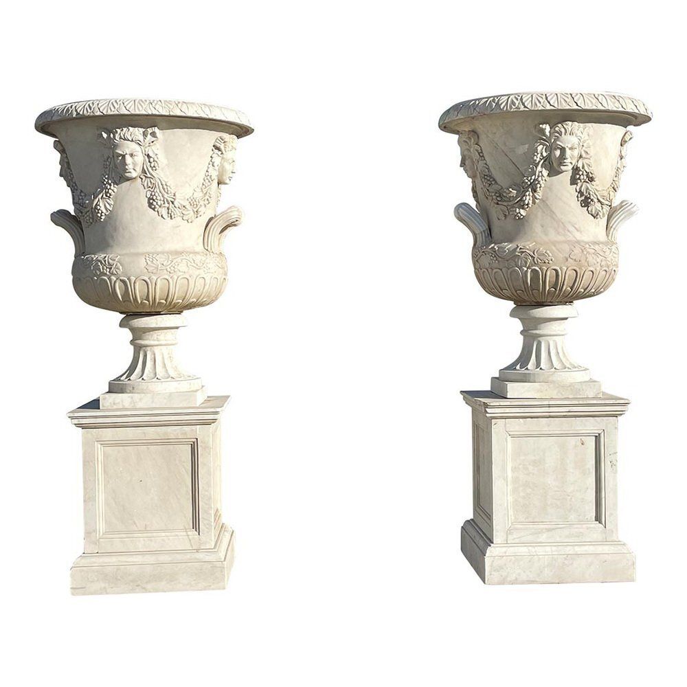 photo buy Large White Marble Garden Vases, 1980s, Set Of 2