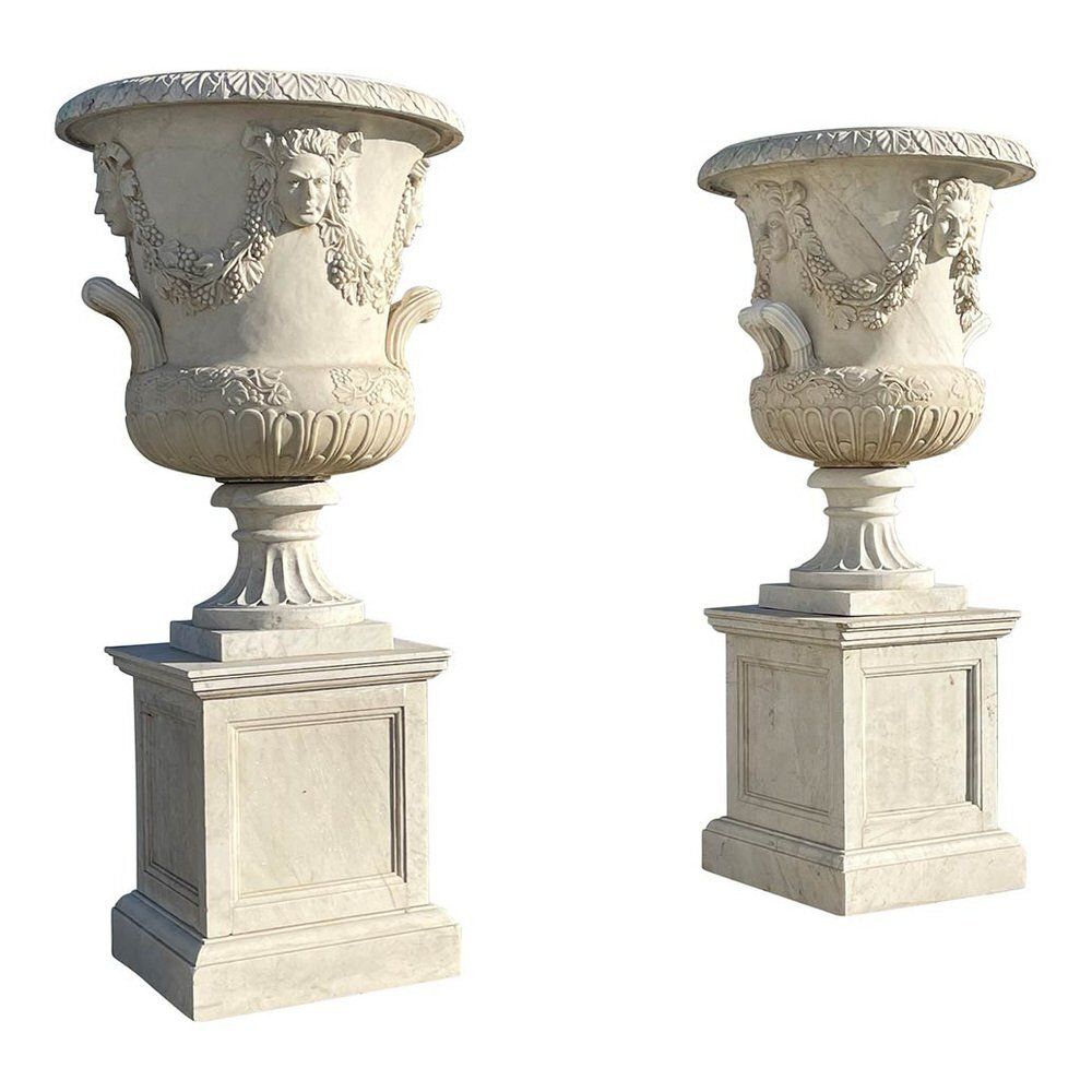 photo vintage Large White Marble Garden Vases, 1980s, Set Of 2