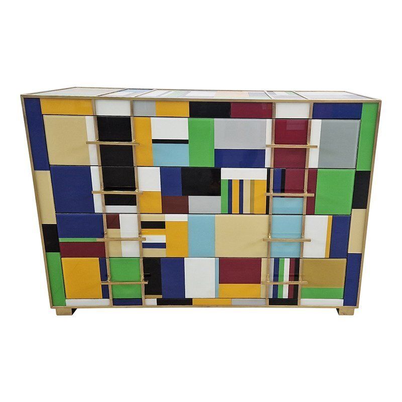 Chest Of Drawers In Multicolored Murano Glass, 1980s