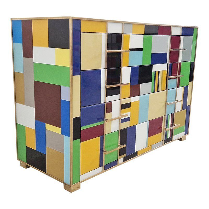 Chest Of Drawers In Multicolored Murano Glass, 1980s photo Furniture