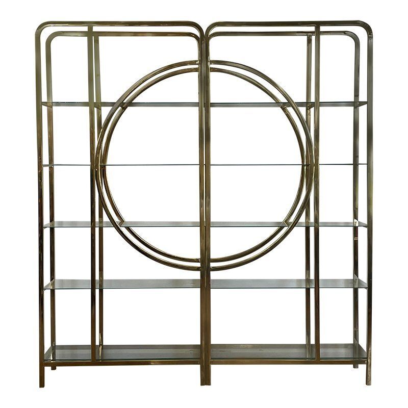Art Deco Line Bookcase In Chrome Gold Metal And Smoked Glass, 1980s photo Furniture