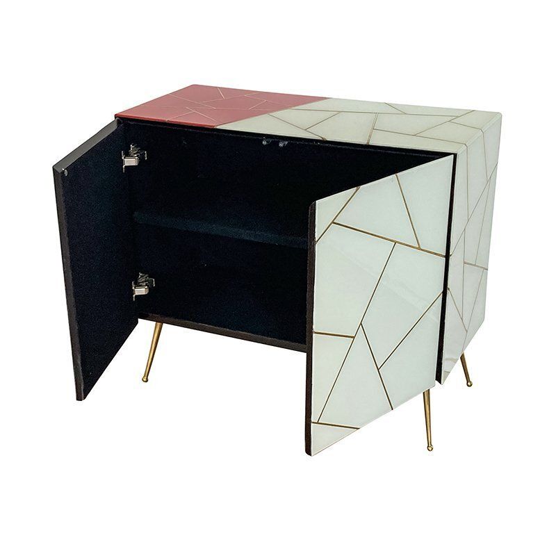 Dresser With Two Wooden Doors In Red And White Glass, 1980s photo Furniture