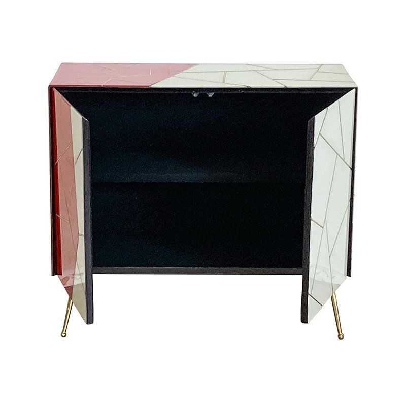 Dresser With Two Wooden Doors In Red And White Glass, 1980s photo 4586.0