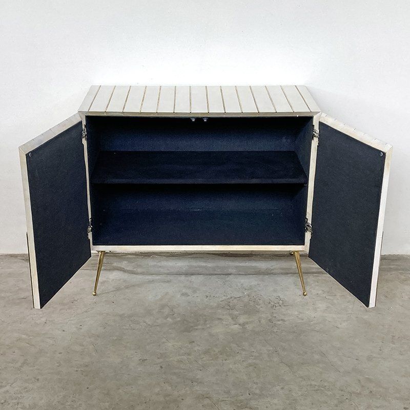 Vintage Sideboard With Two Doors In Red Glass And Natural Parchment, 1980s photo Furniture