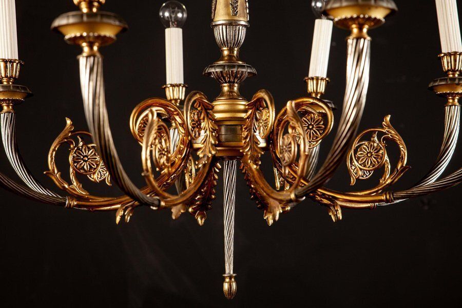 Italian Brass And Chrome Chandelier, 1950s photo for sale