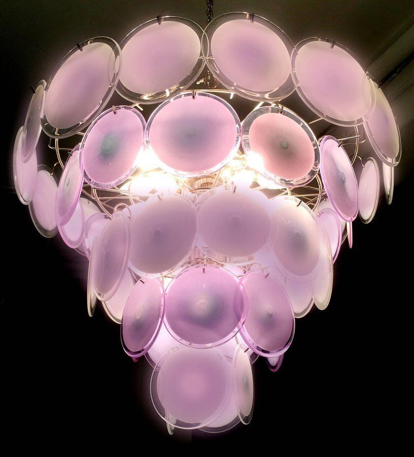 Pink Murano Glass Disc Chandelier, Italy, 1970s photo vinterior