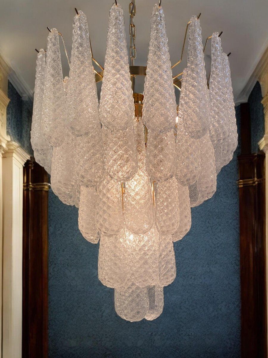 Italian Modern Murano Chandelier With 52 Glass Petals Drop, 1970s photo for sale