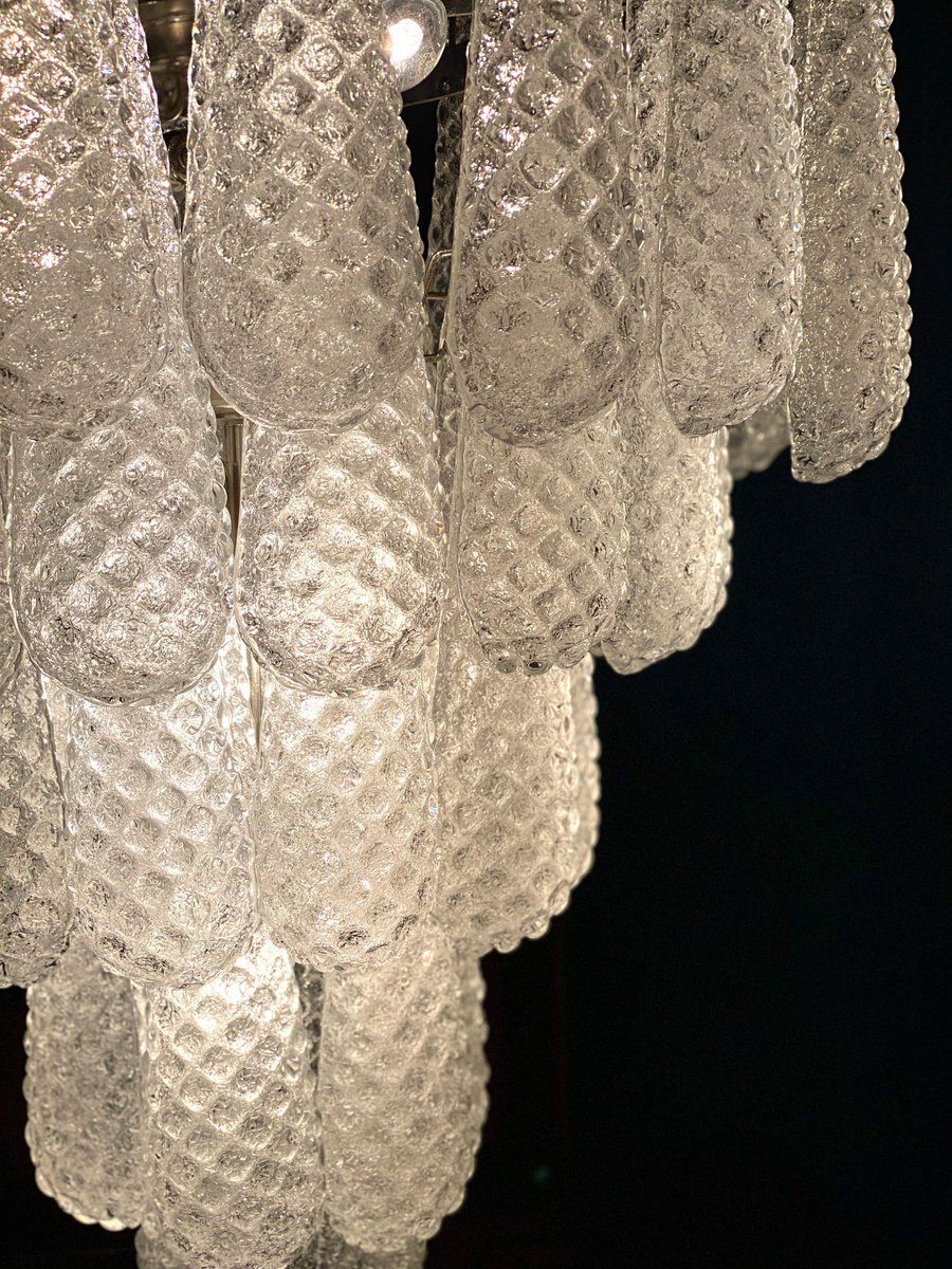 photo for sale Italian Modern Murano Chandelier With 52 Glass Petals Drop, 1970s