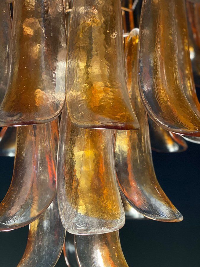 photo furniture Large Vintage Italian Murano Chandelier With Amber Glass Petals, 1970s