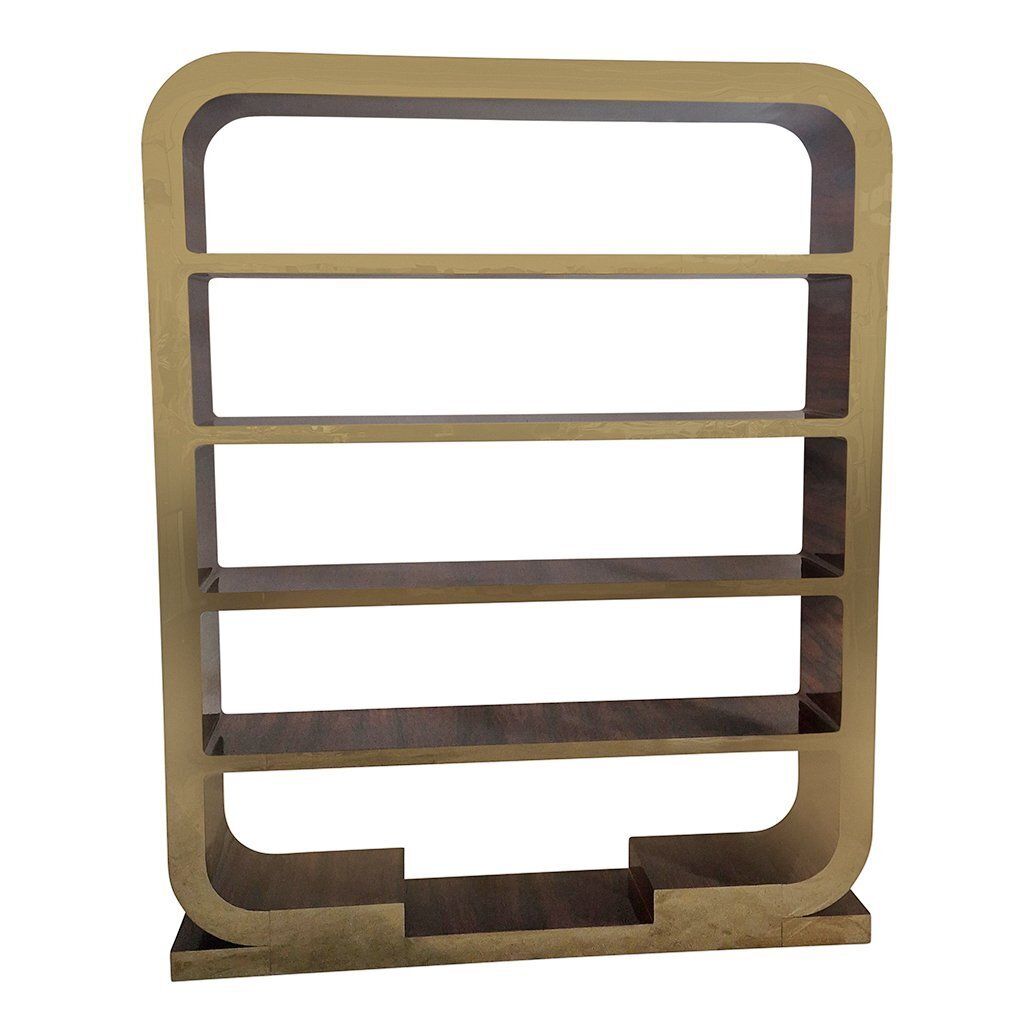 Art Deco Style Double Sided Bookcase In Wood And Gilded Steel, 1980s photo furniture