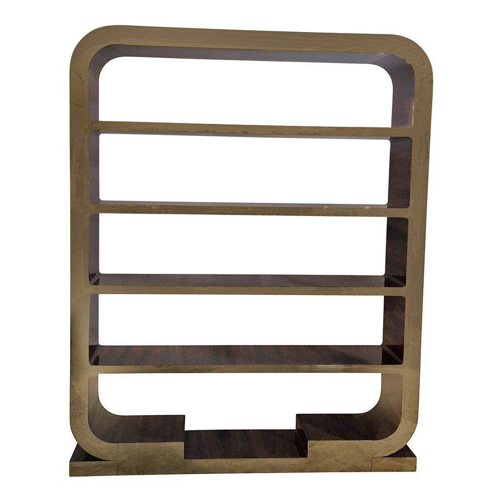 Art Deco Style Double Sided Bookcase In Wood And Gilded Steel, 1980s photo for sale