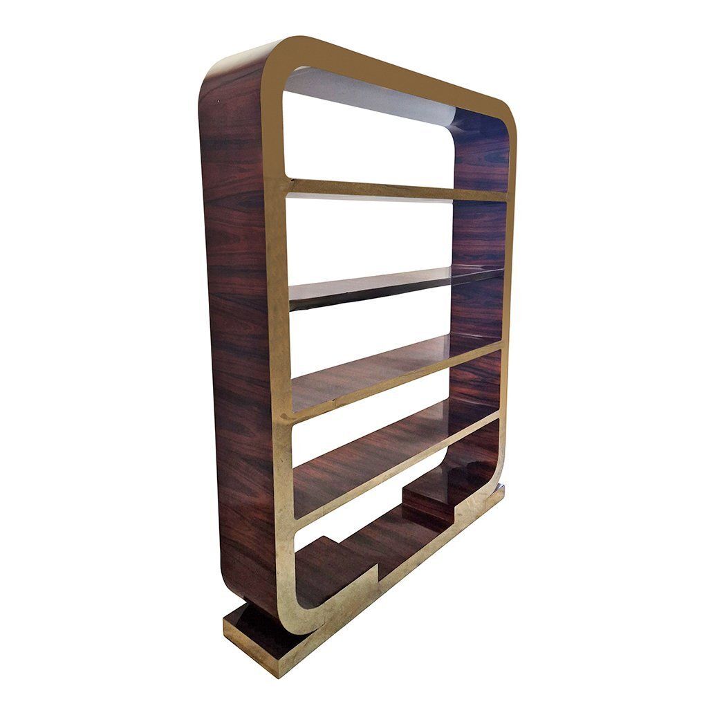 Art Deco Style Double Sided Bookcase In Wood And Gilded Steel, 1980s photo buy
