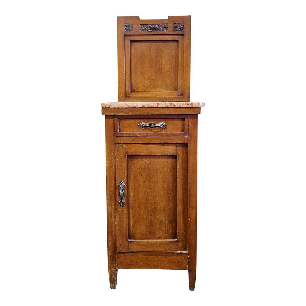 photo vinterior Tall Wooden Bedside Tables With Marble Top, 1970s, Set Of 2